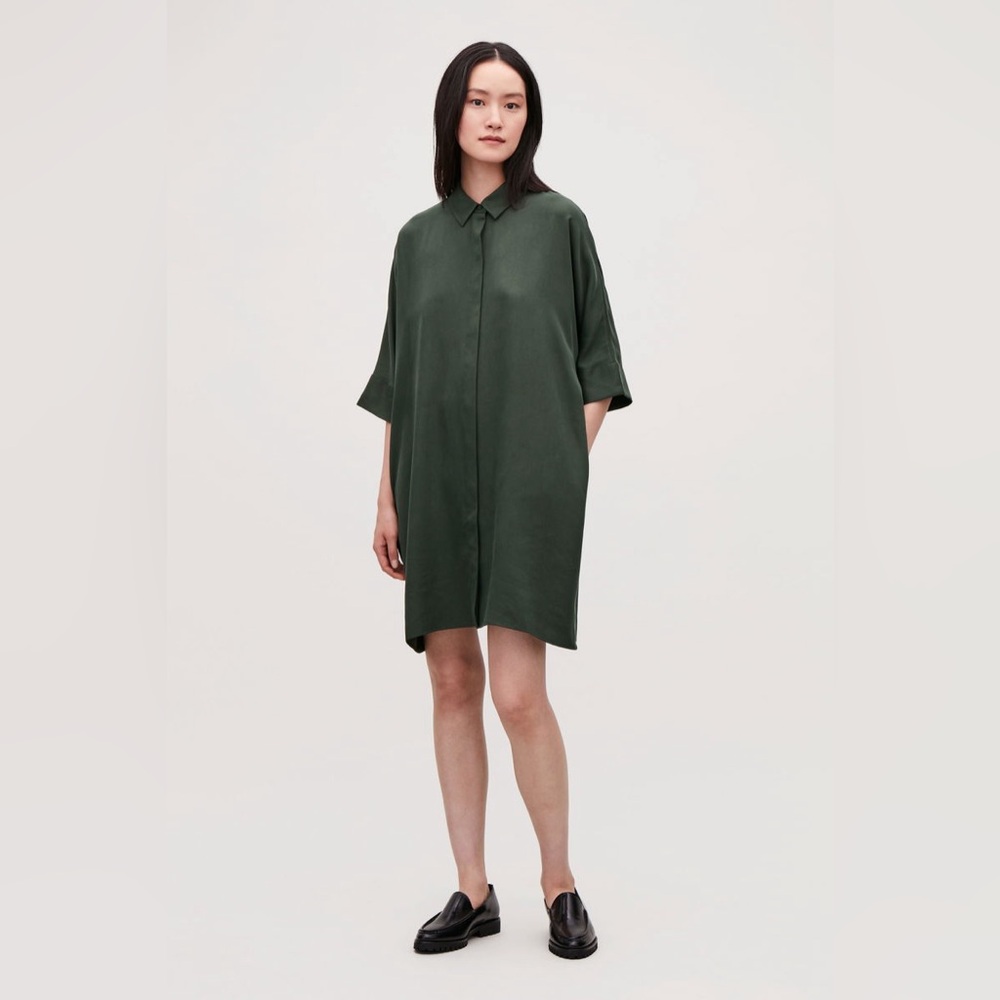 COS Dark Green Shirt Mini Dress